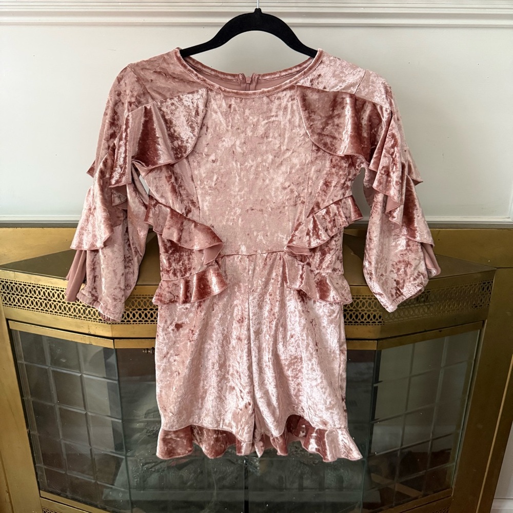 Mia Joy Crushed Velvet shorts Girls Ruffled Sleeve Pant Romper